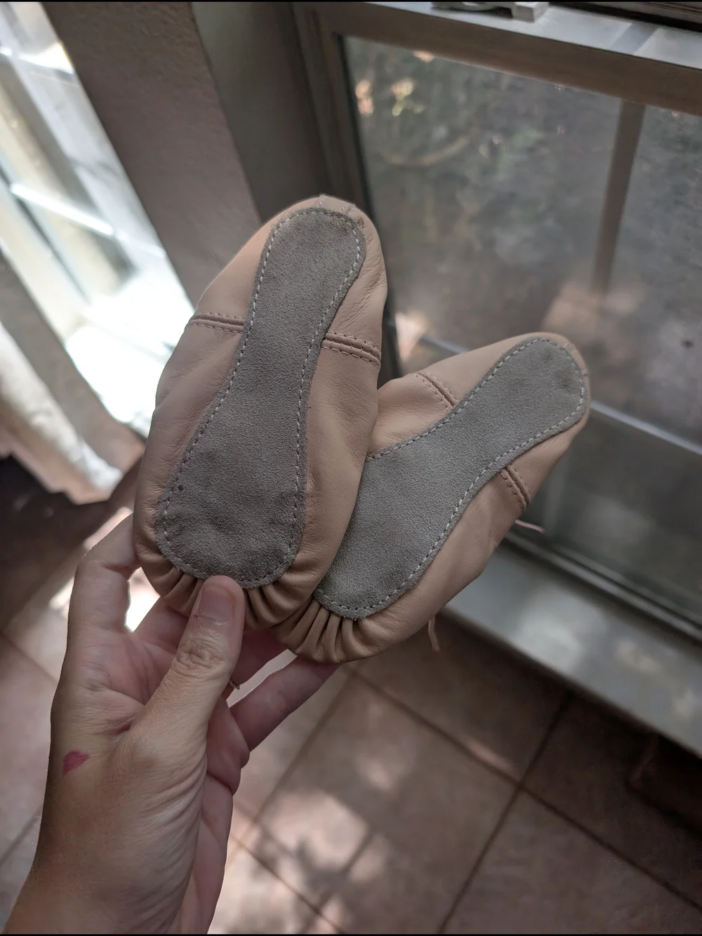 Beige Ballet Flats with Elastic Tie